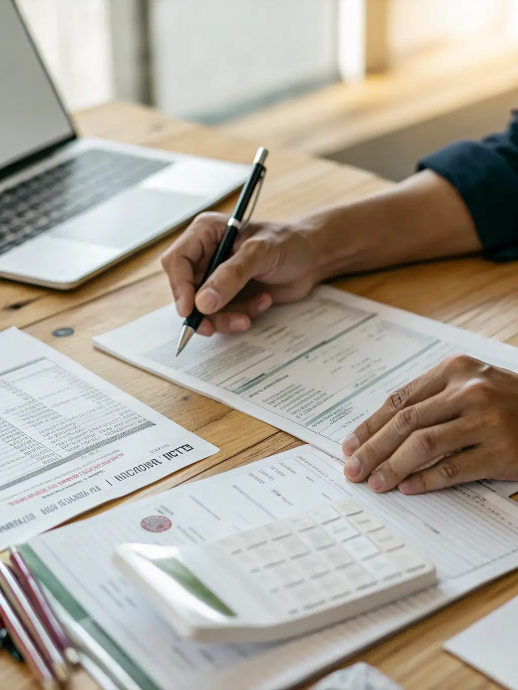 A close-up shot of organized financial documents, highlighting precision and attention to detail in bookkeeping.